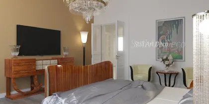 3D vizualizácia spálne v štýle art deco