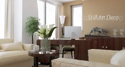 3D vizualizácia pracovne v štýle art deco