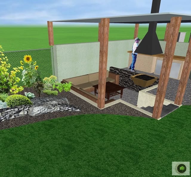 3D vizualizácia sedenia s ohniskom