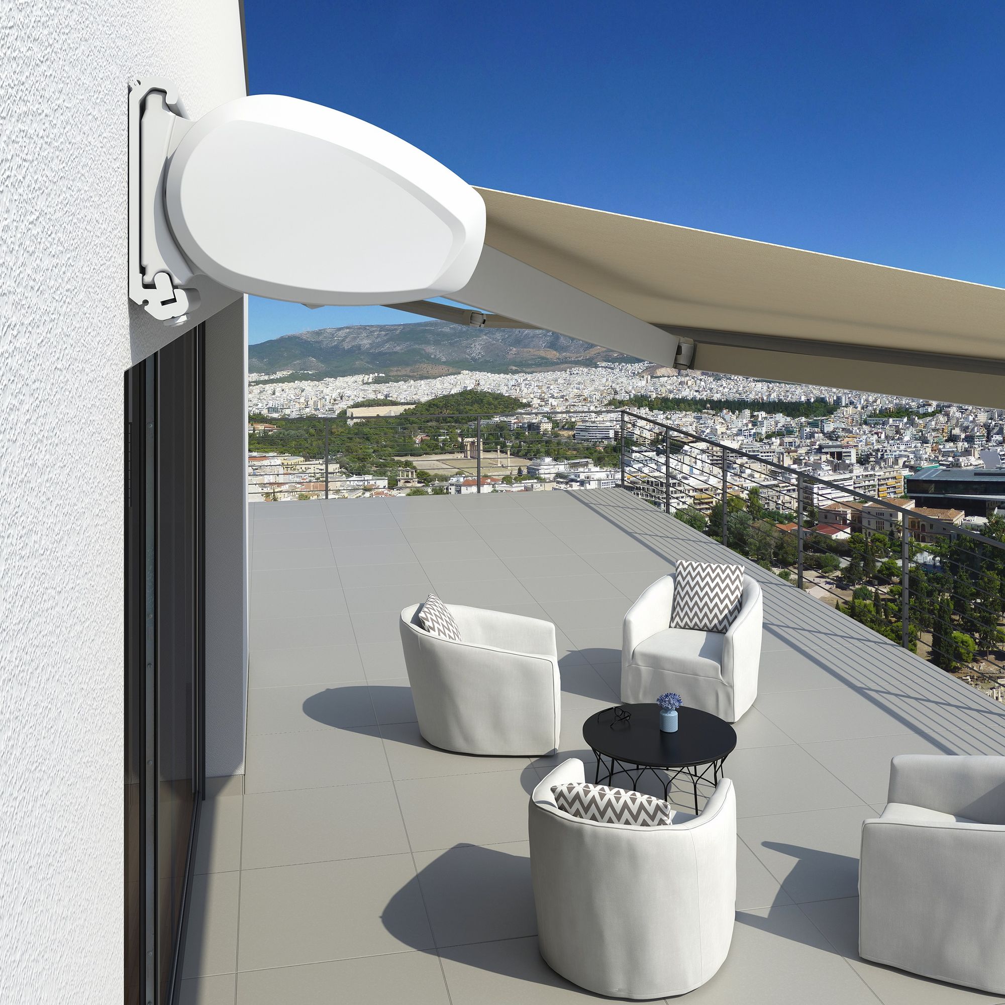 Kazetová markíza Trendline Smartbox — detail bielej konzoly