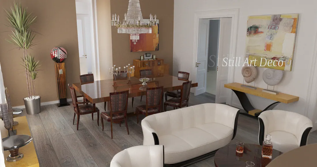 3D vizualizácia obývacej izby v štýle art deco