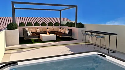 3D vizualizácia strešnej terasy s vírivkou