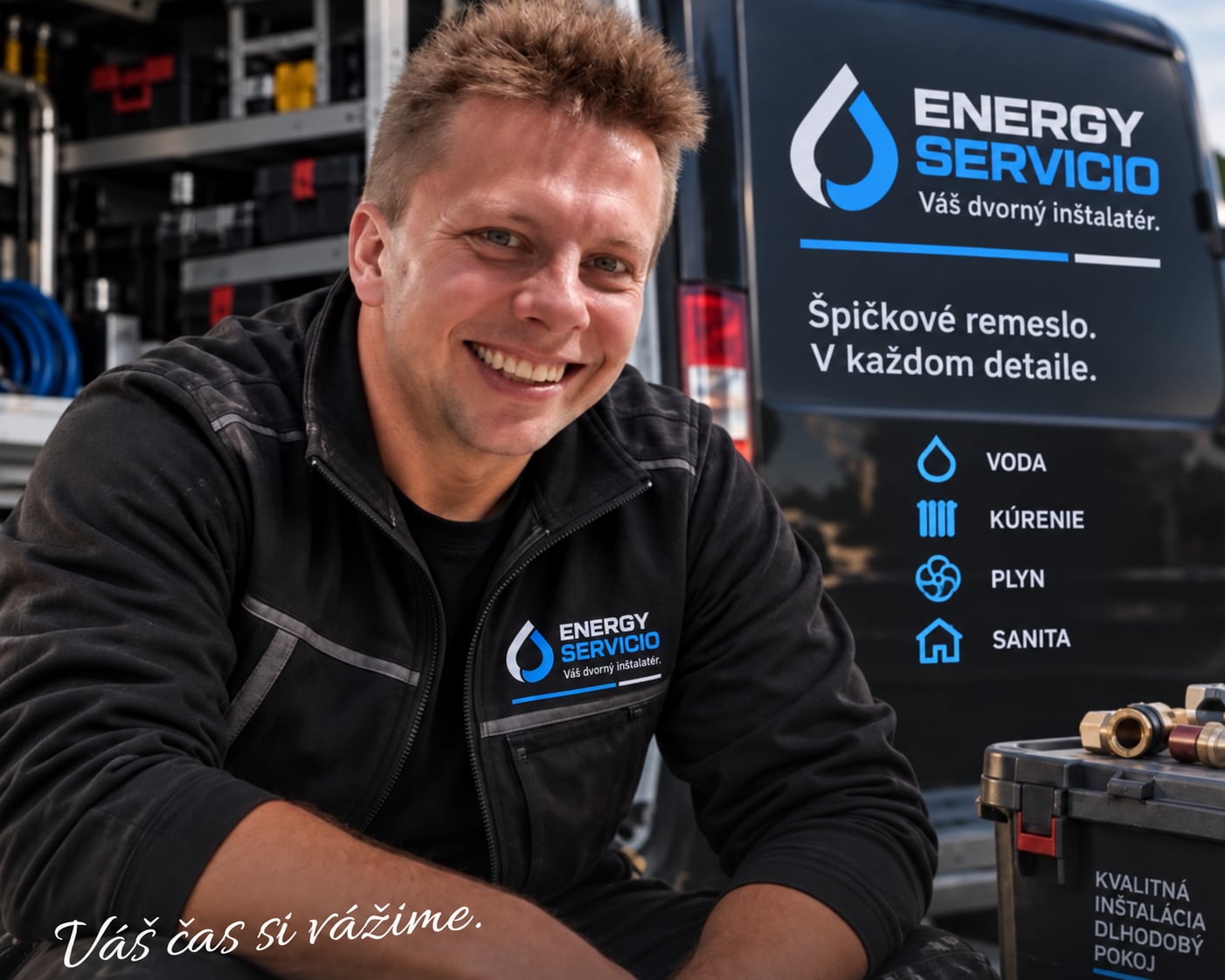 Inštalatér Energy Servicio pri servisnom aute