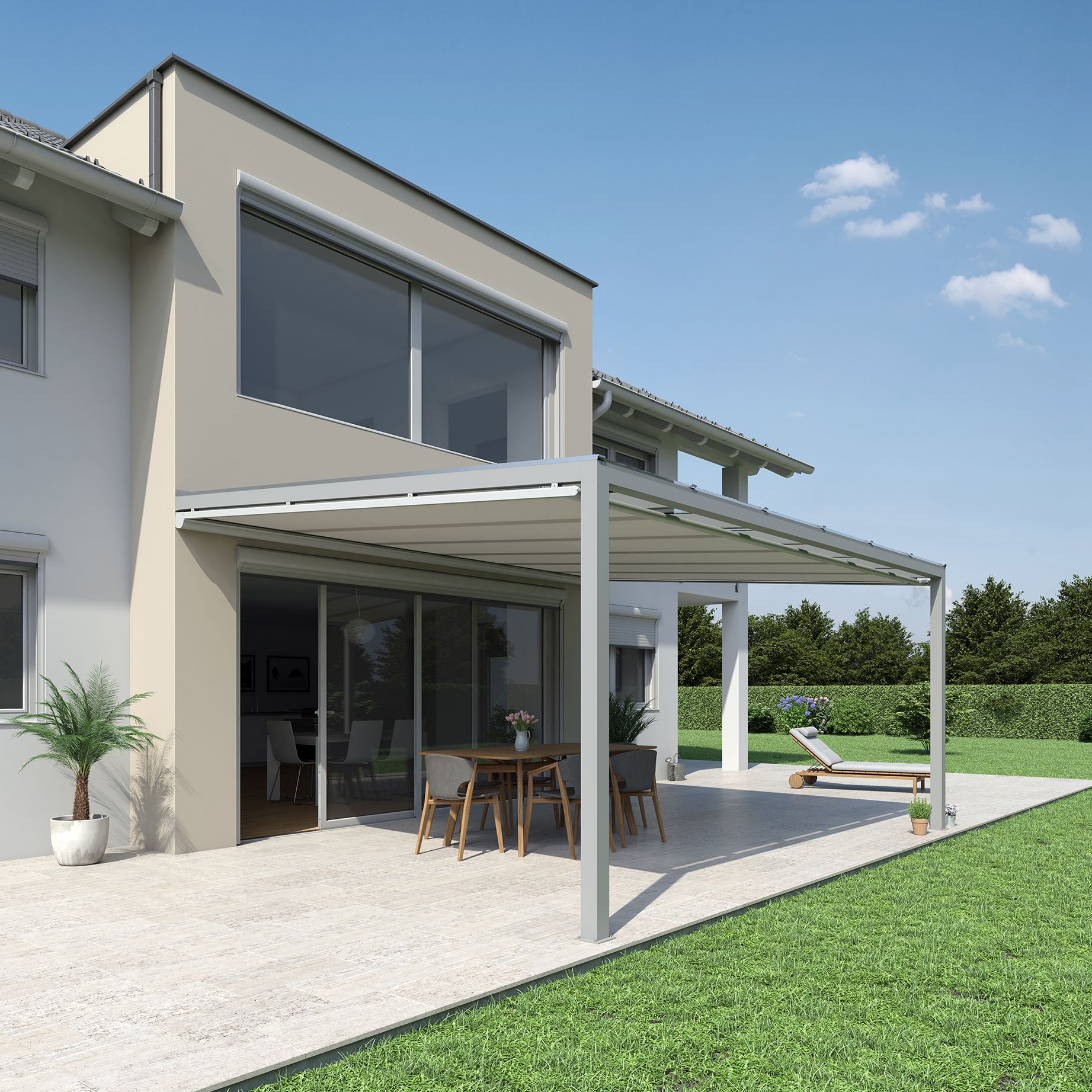 Markíza Xlight — sklenená strešná pergola so záhradou